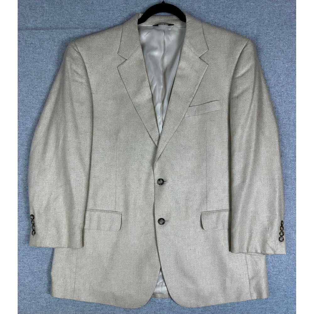 Jos A Bank Silk Blazer Mens 44 Oatmeal Beige Excellent Sport Coat